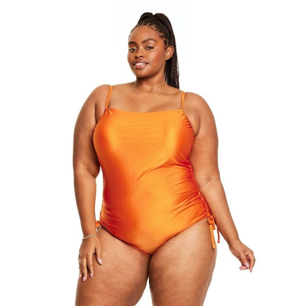 Women's Metallic Side-Ruched High Leg Cheeky One Piece Swimsuit - Fe Noel O